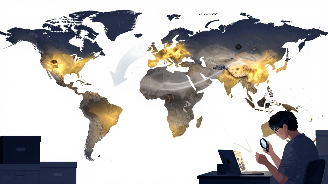 A global map showing demand hotspots for limited edition games in Indonesia, UAE, and India, with collector examining a game.