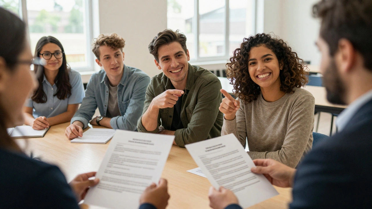 A group of performers learning about their contract rights with the help of a legal advocate.