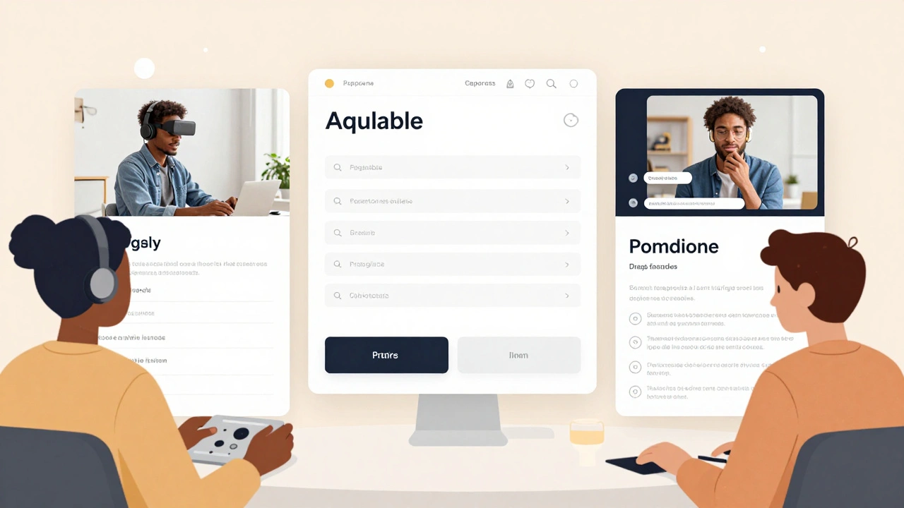Diverse users interacting with an accessible adult website featuring screen readers, captions, and clear form labels.