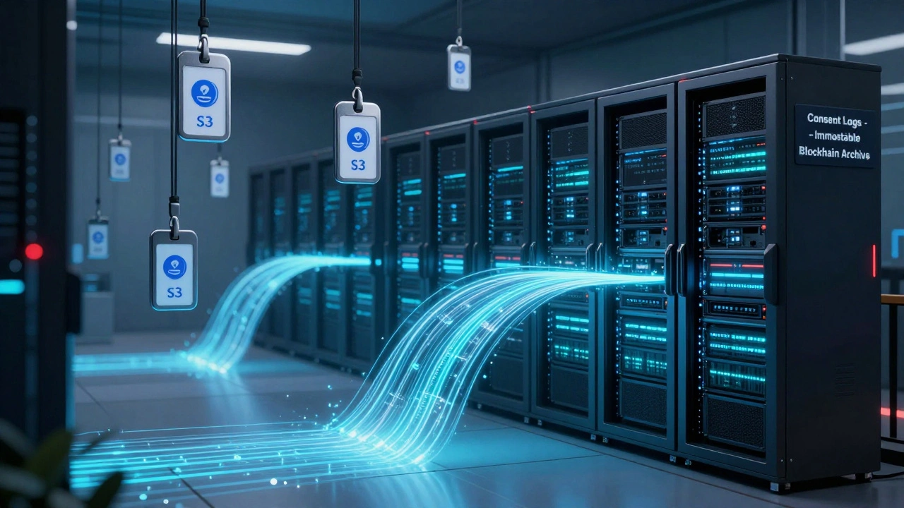 Encrypted data streams between secure servers and CDN nodes with immutable consent logs.