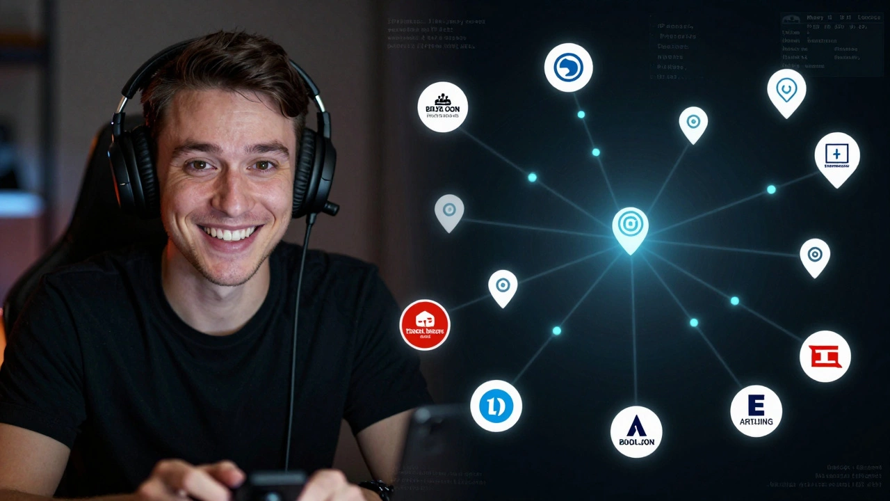 Split image: creator streaming on one side, digital tracking data converging on the other.