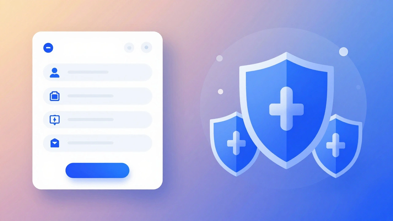 Split view showing user interface alongside security shield symbols