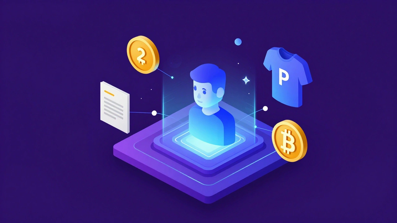 3D isometric conceptual art showing various income streams like subscriptions and merch.