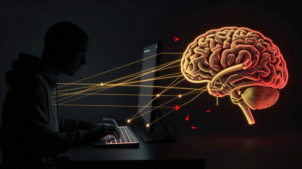 A conceptual image showing a silhouette testing AI moderation filters with glowing data threads.