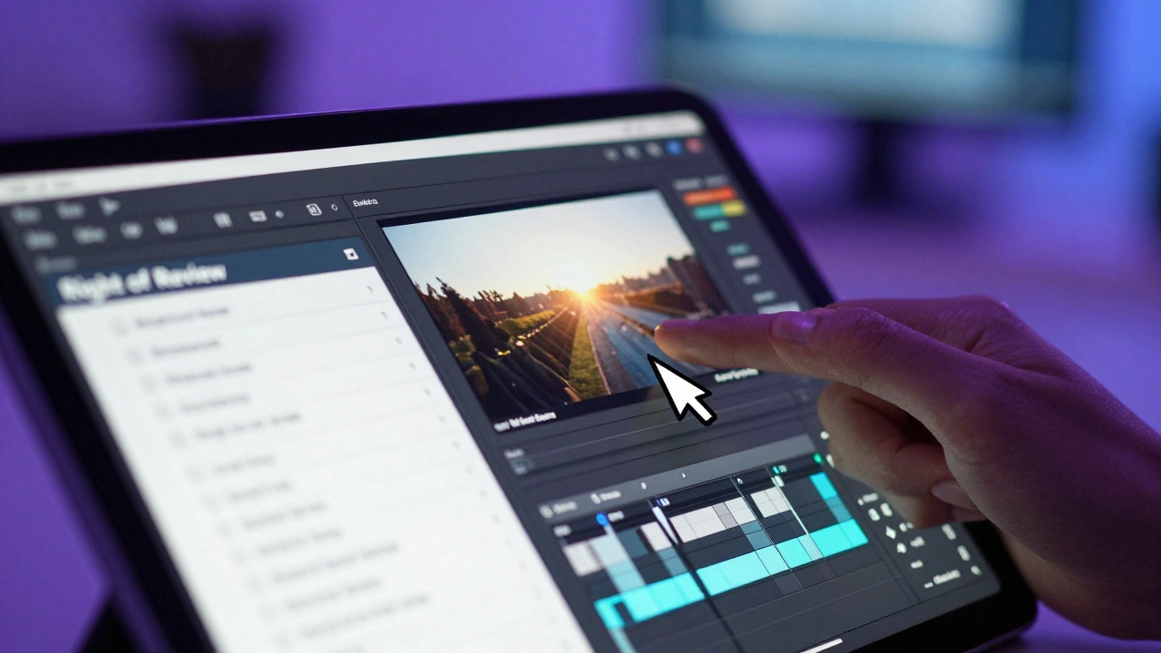 A digital tablet screen showing a video edit with a review checklist