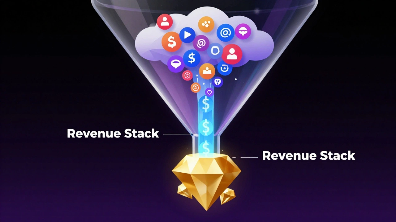 An abstract glass funnel showing the flow from social media traffic to high-value custom sales