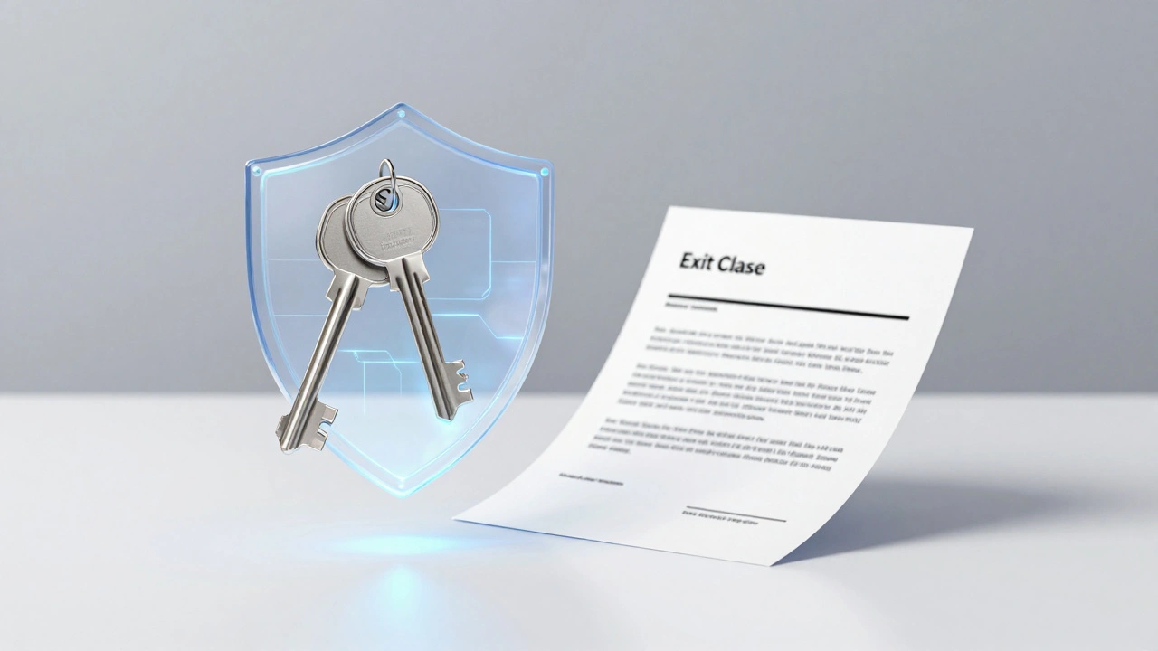 Holographic keys and a protective shield next to a professional legal document