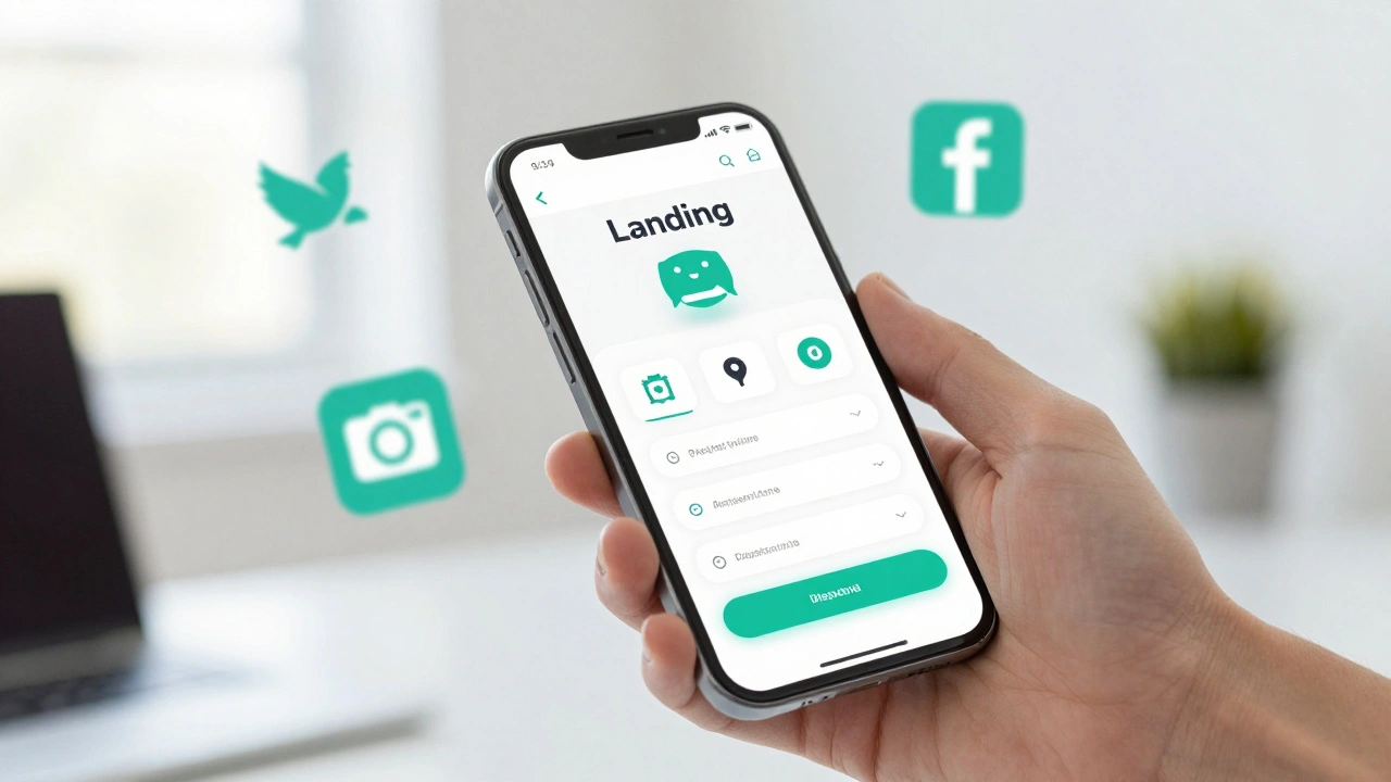 Person holding a smartphone displaying a landing page with multiple tracking links.