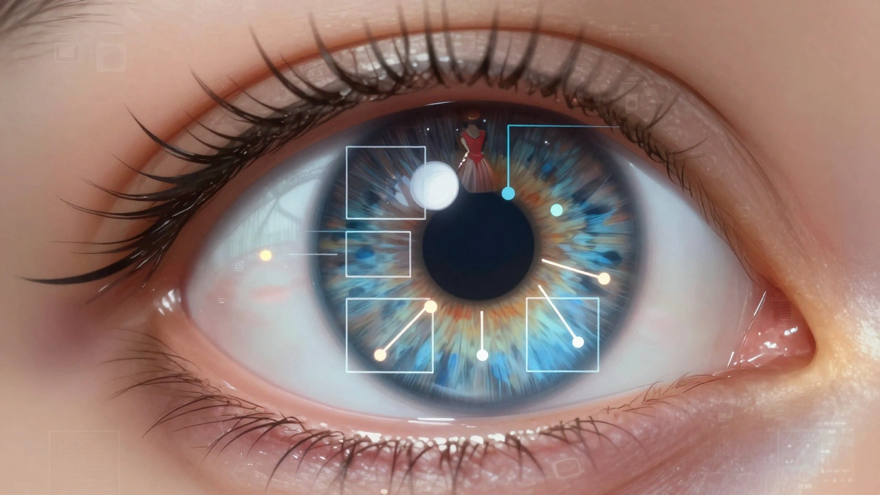 AI eye scanning a video frame to identify key visual patterns and features