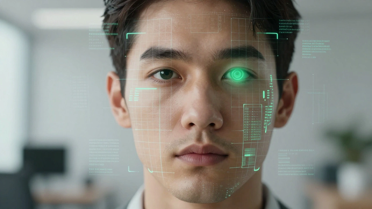 Biometric scan overlay on a face illustrating AI age verification.