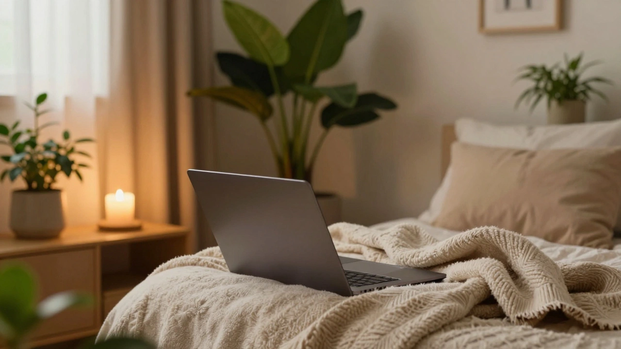 Cozy plant-filled sanctuary with soft candlelight