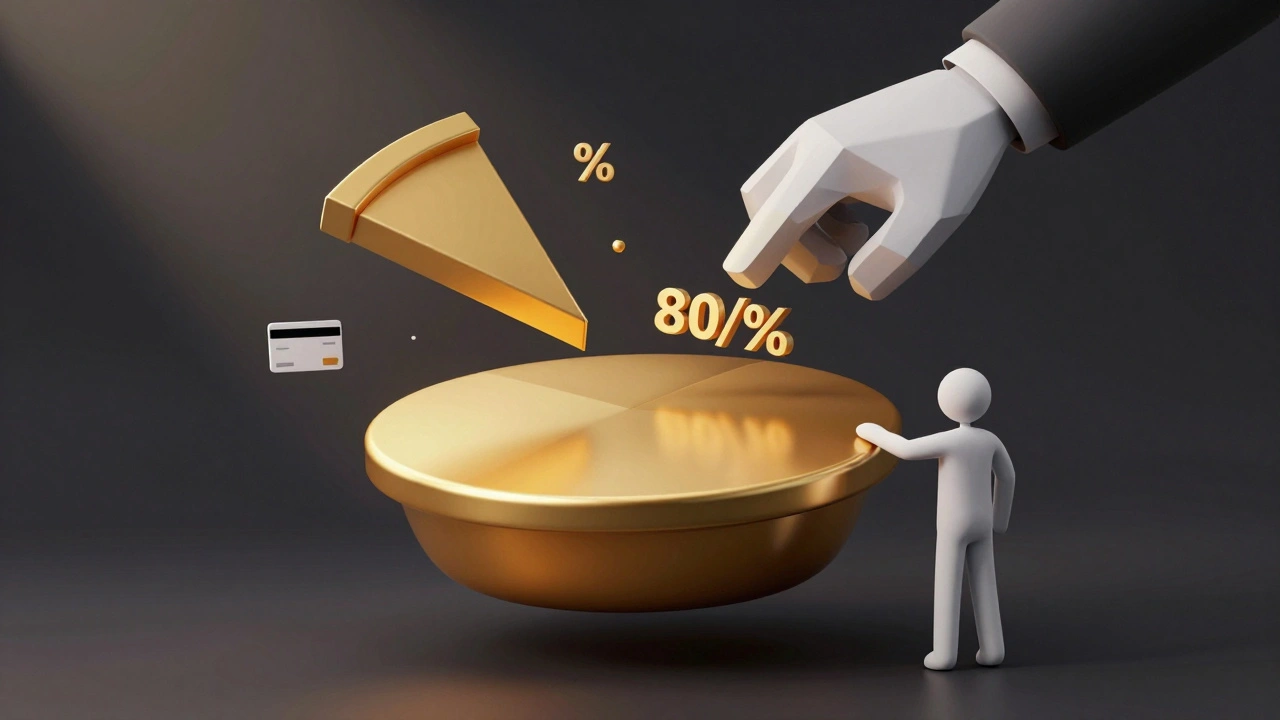 Golden pie chart illustrating platform fees taking a cut of creator revenue
