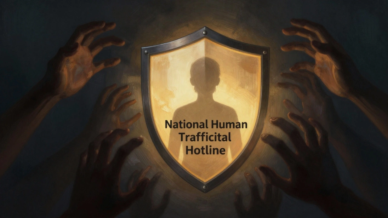 Light shield protecting a silhouette from shadowy hands in the dark.