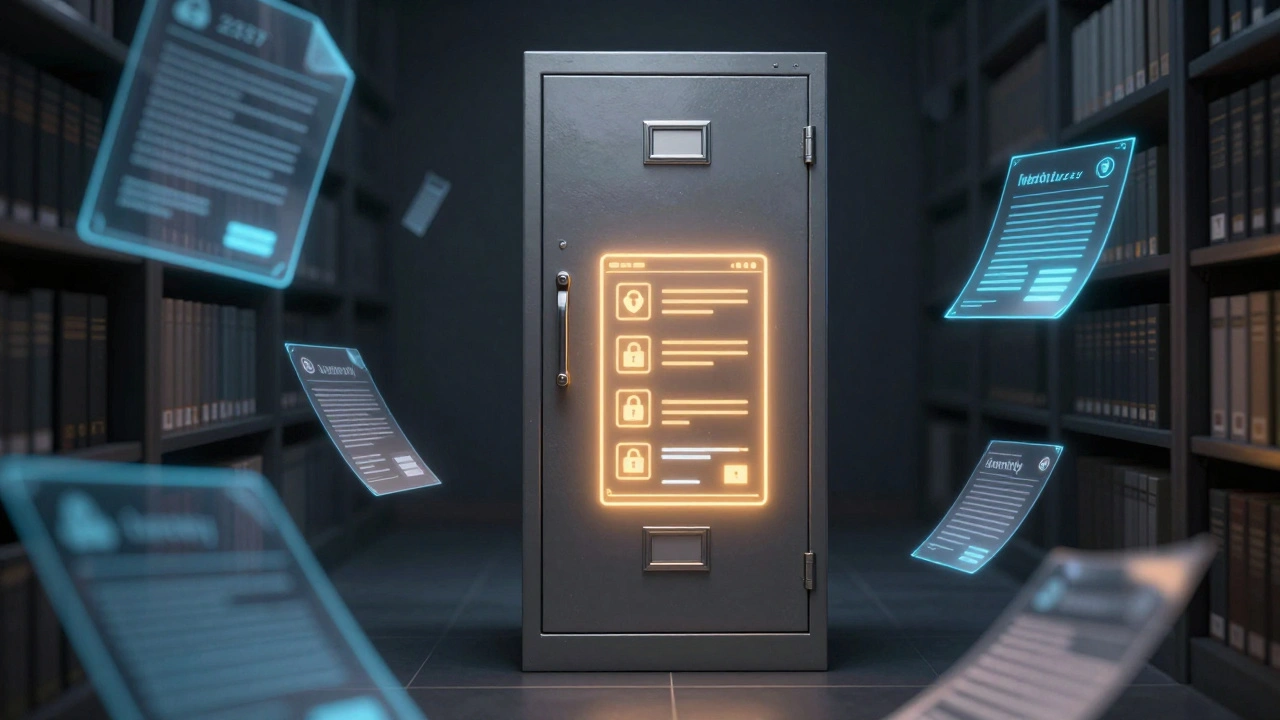 Secure filing cabinet with digital compliance overlays