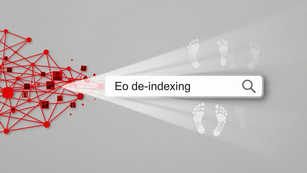 White light beams severing red links to clean digital footprint
