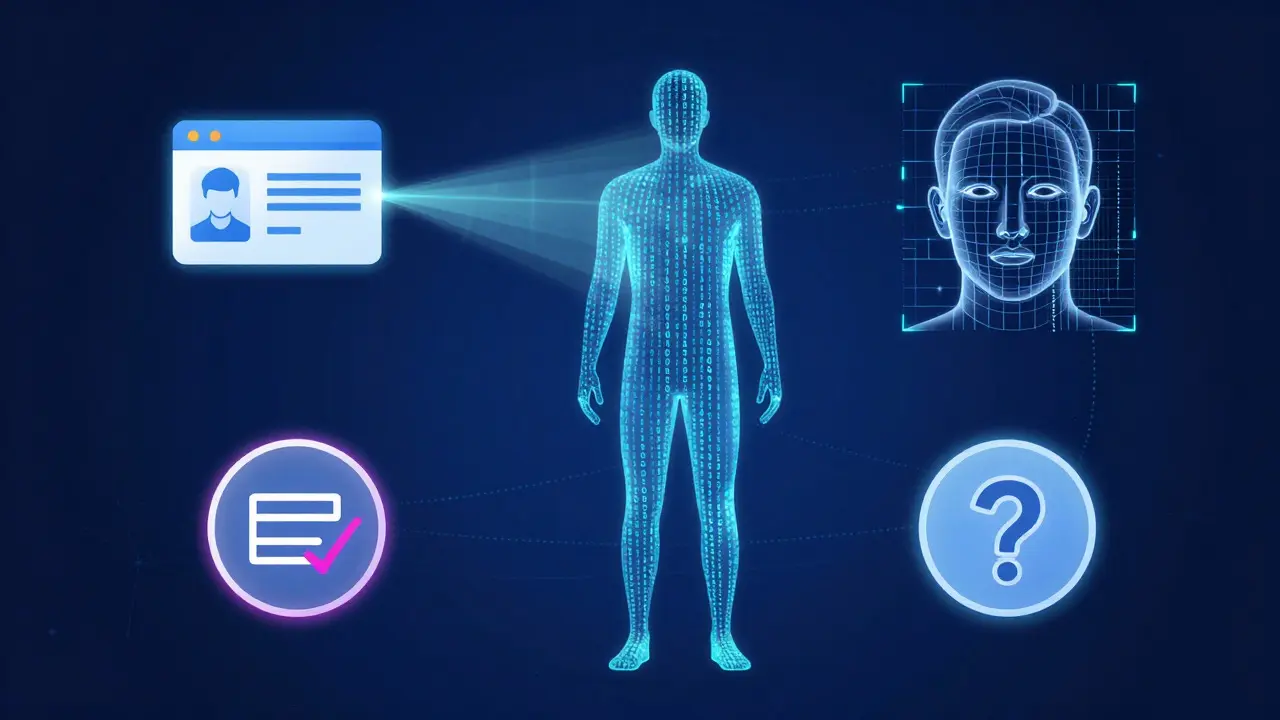 Abstract digital art illustrating methods of online identity verification