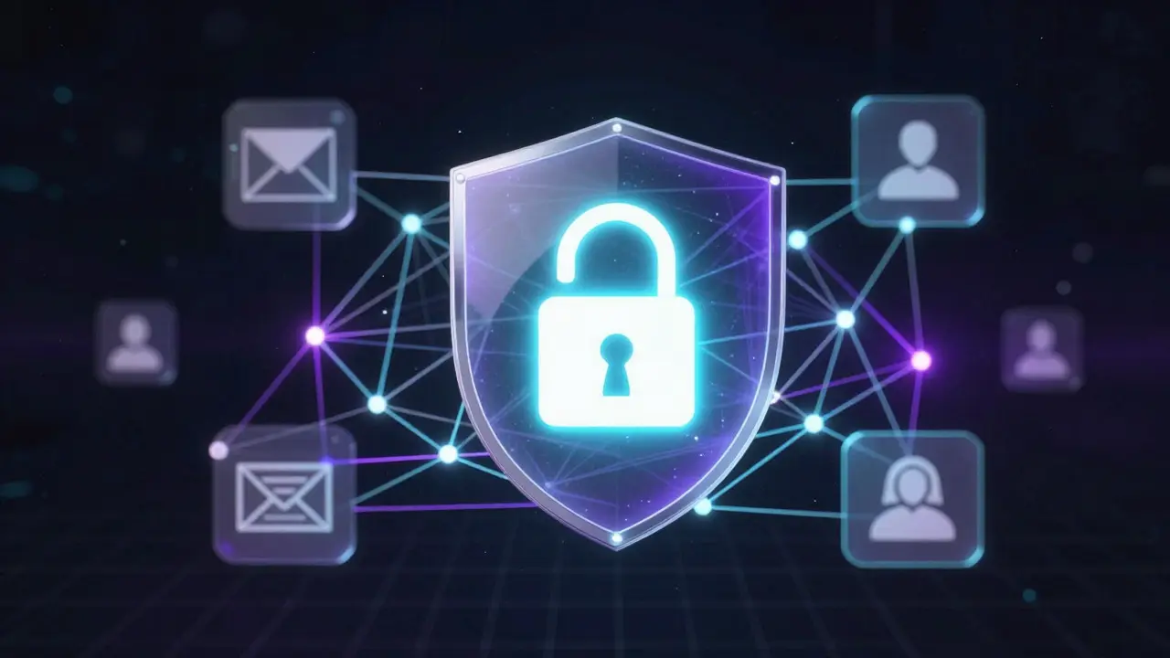 Abstract digital art of a secure network with a central lock