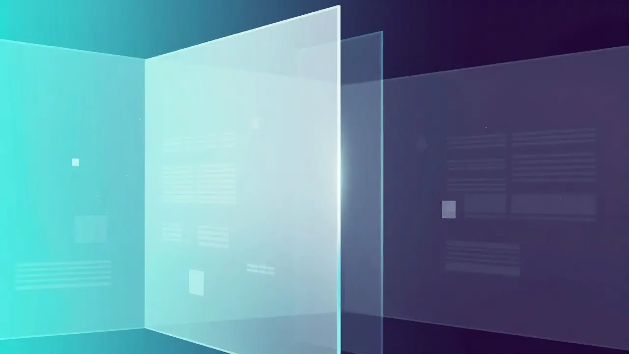 Abstract glass wall separating colorful and dark zones