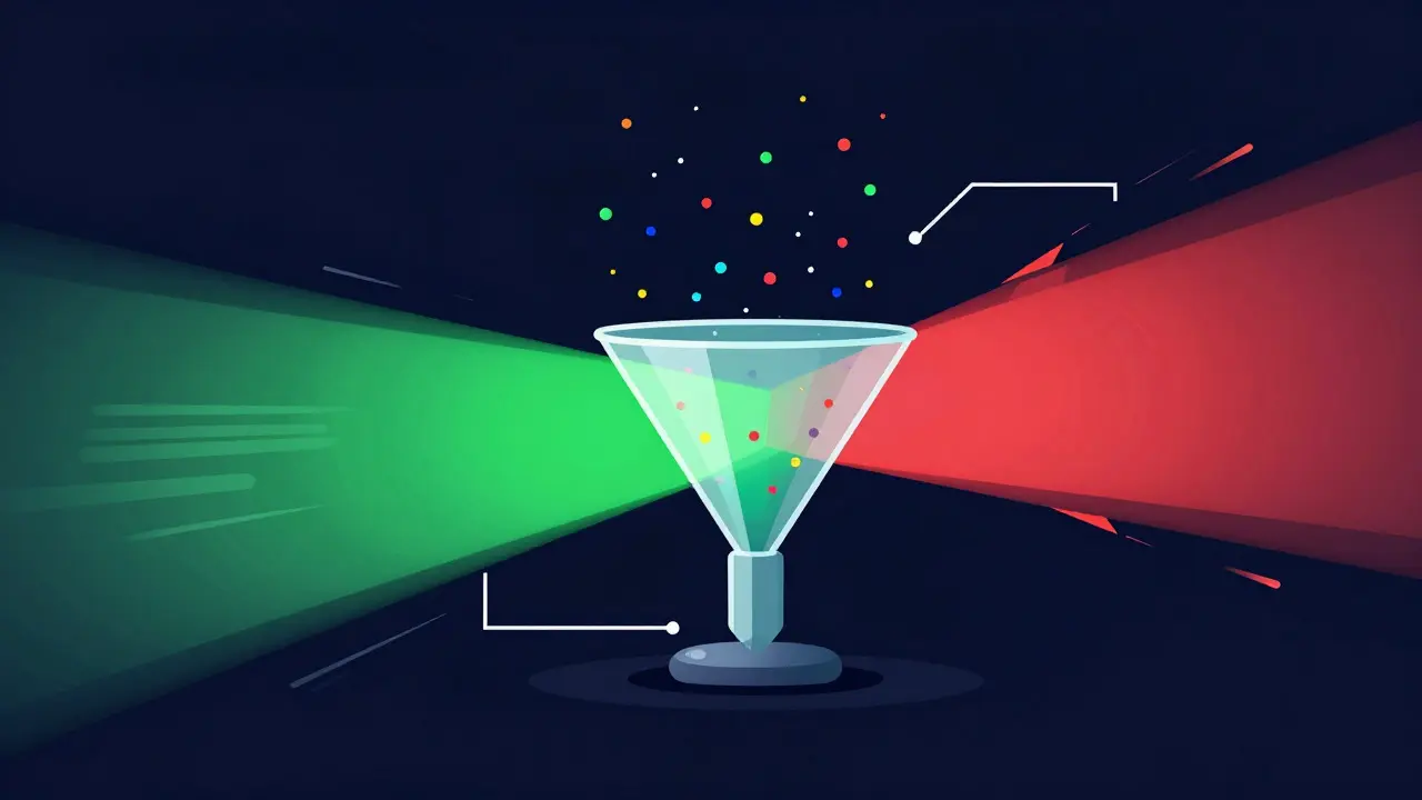 Abstract illustration of a data funnel showing smooth vs blocked user flows