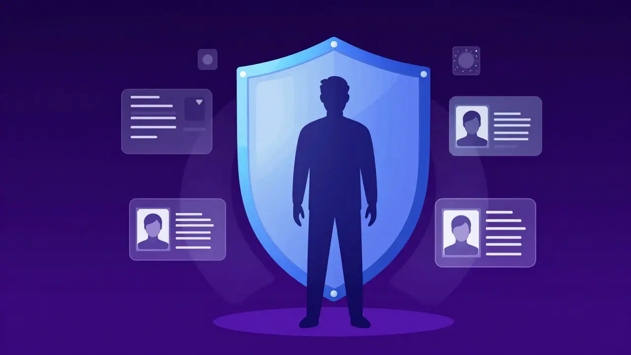Abstract illustration of digital identity verification and privacy shields