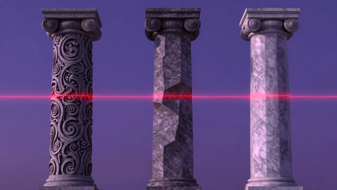 Abstract pillars representing the three criteria of the Miller Test