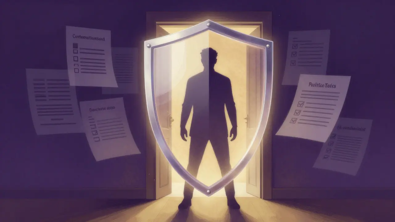 Conceptual illustration of a protective shield over a performer