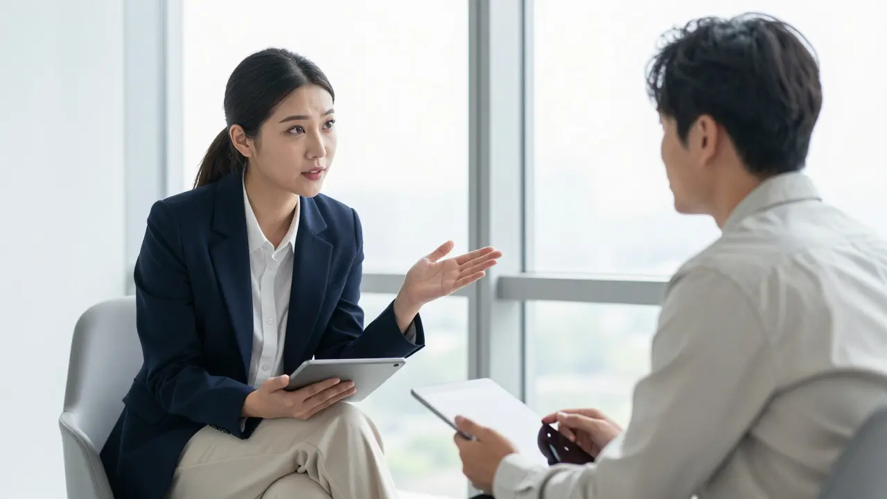 Creator negotiating platform terms with an account manager in an office