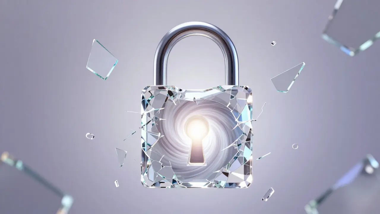 Crystal padlock with light swirls inside