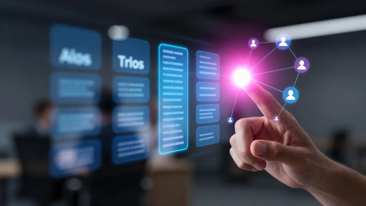 Hand interacting with glowing data trends representing agile content strategy