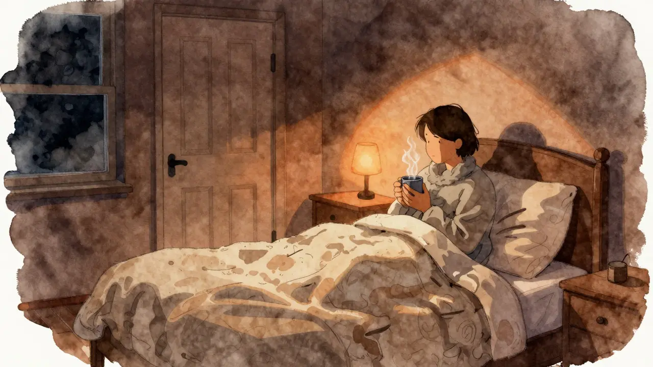 Person resting in a cozy bedroom with a closed door, symbolizing personal boundaries