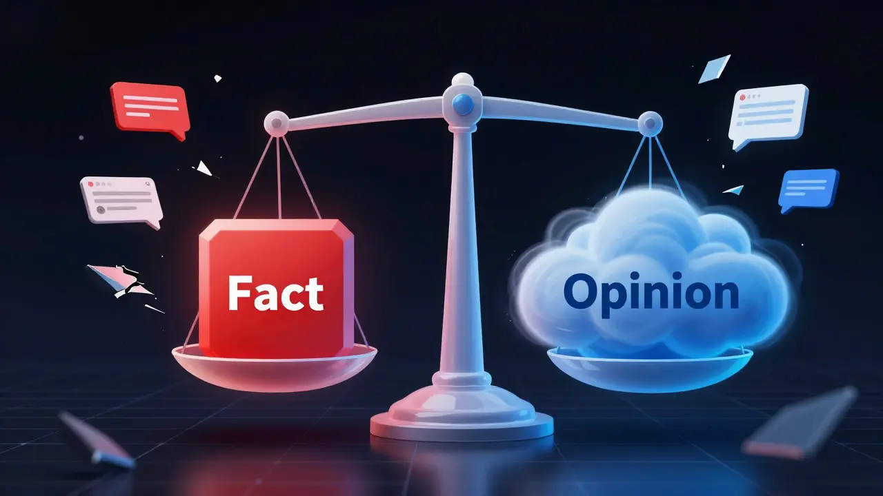 Surreal scale balancing fact blocks and opinion clouds